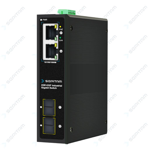 سوئیچ صنعتی PoE دارای دو پورت 1Gbps PoE RJ45 و دو پورت 1Gbps SFP( مدل: Sepitam-PI202G-DF )