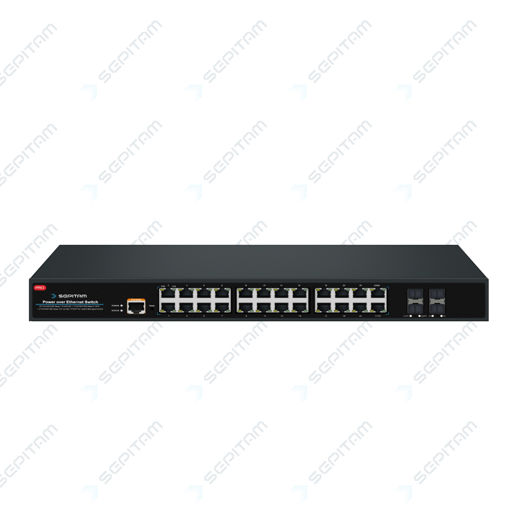 سوئیچ سازمانی PoE مدیریتی دارای بیست و دو پورت 1Gbps PoE RJ45، دو پورت 1Gbps Combo و دو پورت 1Gbps SFP( مدل: Sepitam-PS422G-DCDFM )