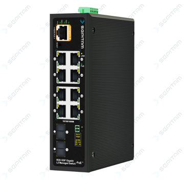 سوئیچ صنعتی PoE مدیریتی دارای هشت پورت 1Gbps RJ45 و دو پورت 1Gbps SFP ( مدل: Sepitam-PI208G-DFM )